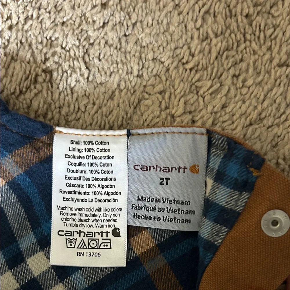 Carhartt Blue and Brown Plaid Overalls - Picture 2 of 2